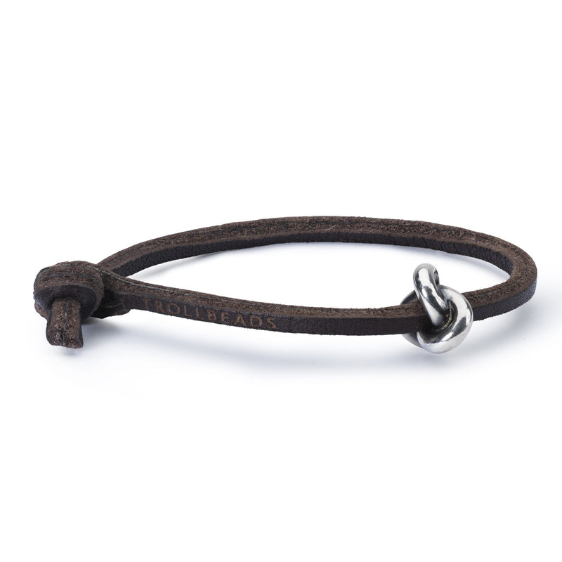 Brown Single Leather Bracelet with Sterling Silver Trefoil Knot Bead