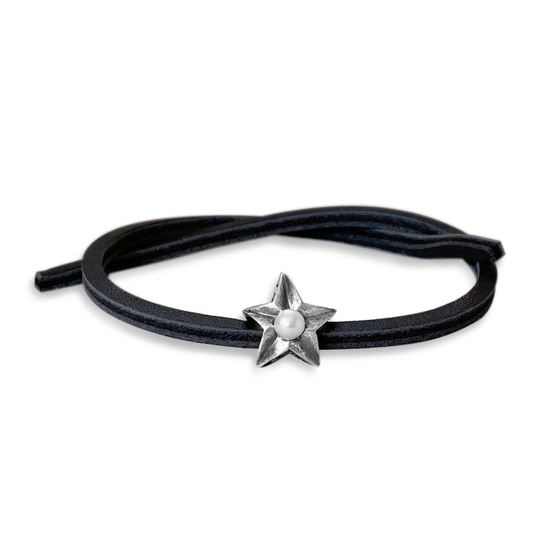 Cancer Star Single Leather Bracelet Black