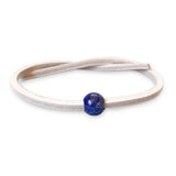 Round Lapis Lazuli Single Leather Bracelet White