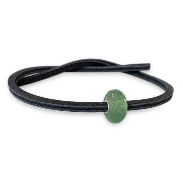Green Aventurine Single Leather Bracelet Black