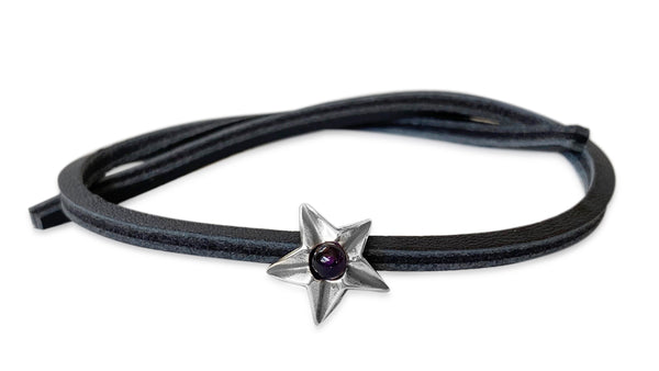 Capricorn Star Single Leather Bracelet Black