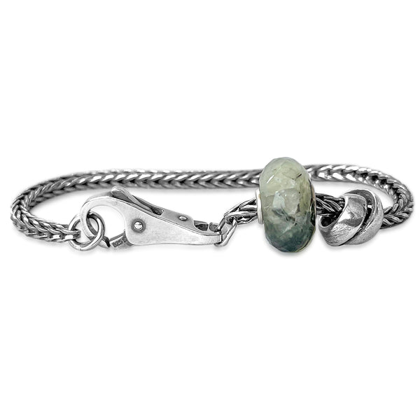 Prehnite with Toumalinated Quartz Bead Sterling Silver Bracelet