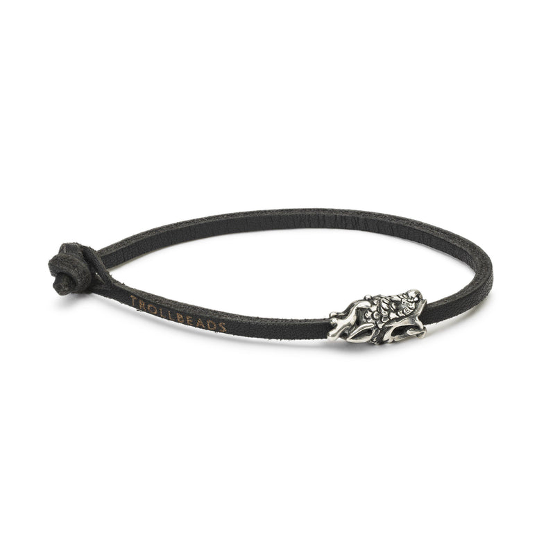 Black Single Leather Bracelet with Sterling silver Spiritual Dragon bead