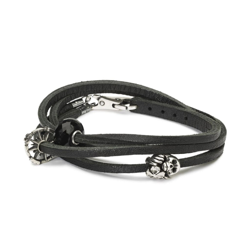Leather Bracelet Black with Gemstones and Sterling Silver 