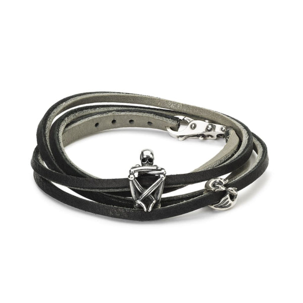 Leather Bracelet Black/Grey with Sterling Silver Beads - BOM