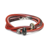 Leather Bracelet Red/Bordeaux with Gemstones and Sterling 