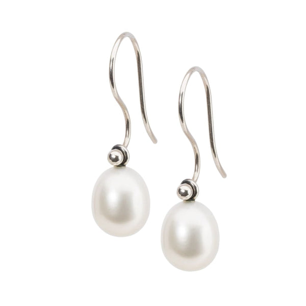 White Pearl Oval Drops with Silver Hooks - BOM Earring